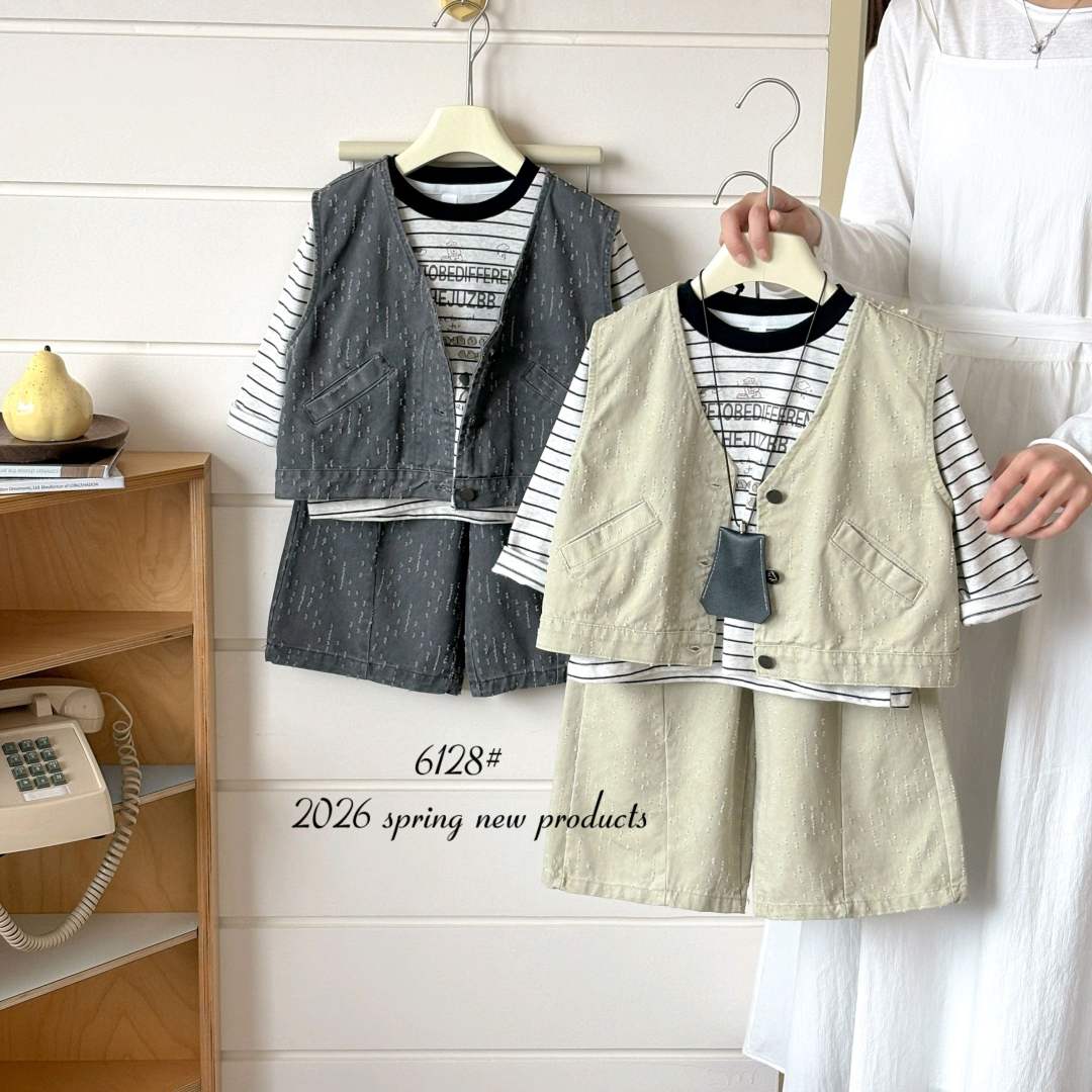 Denim vest, Striped T-shirt and Shorts Casual three-piece clothing sets