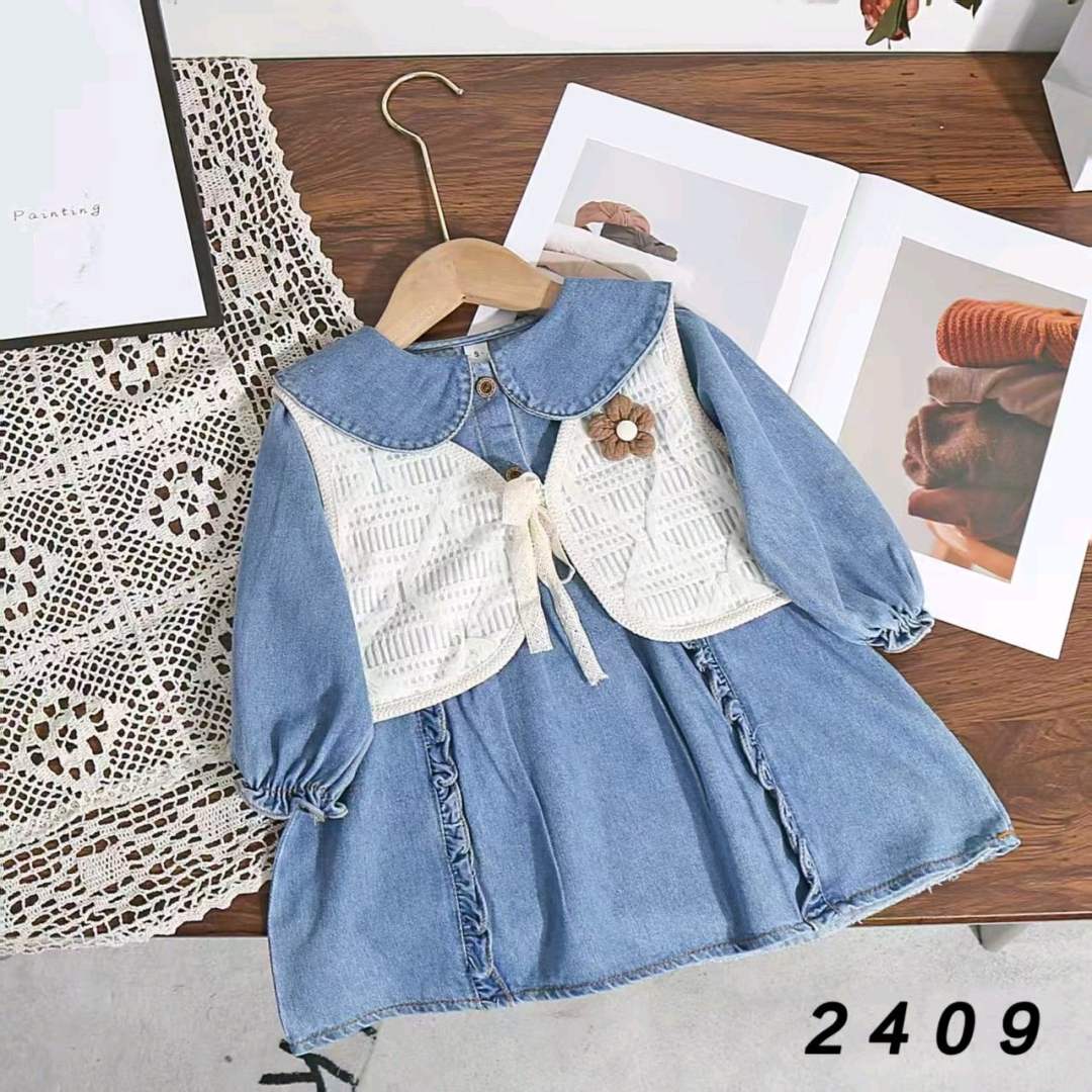 Vintage Kids denim dress and  knitted vest set