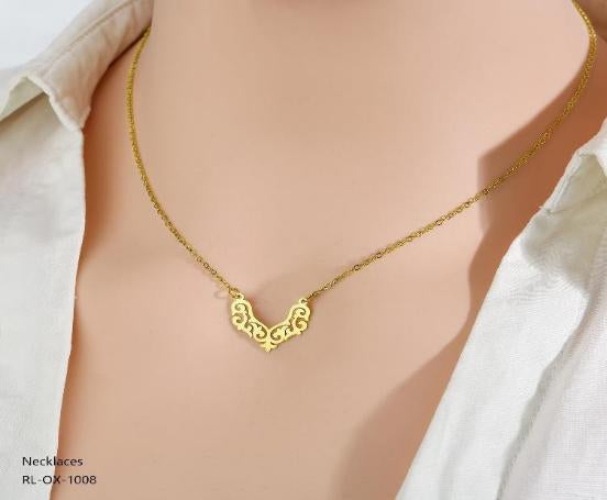 Anti Tarnish (316L Grade) Scroll Necklace - OX-1008-J