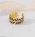 Anti Tarnish (316L Grade) Black Leaf Ring - OLJZ-0016-J-B