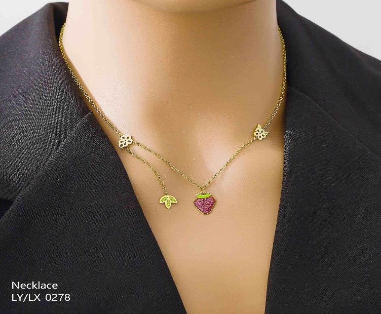 Anti Tarnish (316L Grade) Strawberry Necklace - LX-0278-J