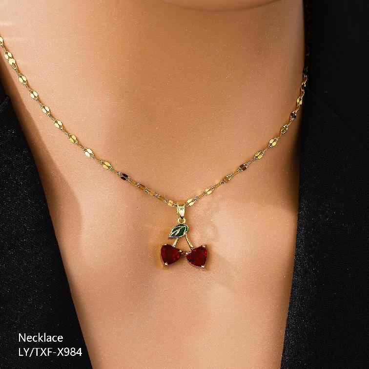 Anti Tarnish (316L Grade) Cherry Necklace - TXF-X984-J
