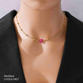 Anti Tarnish (316L Grade) Pink Flower Necklace - OLX-0457-J