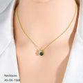 Anti Tarnish (316L Grade) Green Stone Necklace - OX-1368-J-V