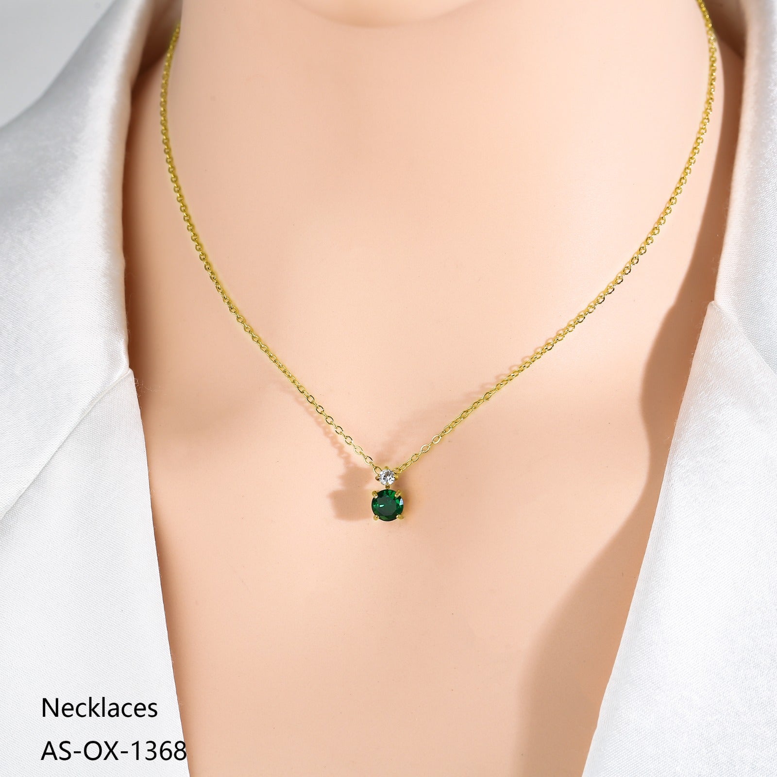 Anti Tarnish (316L Grade) Green Stone Necklace - OX-1368-J-V
