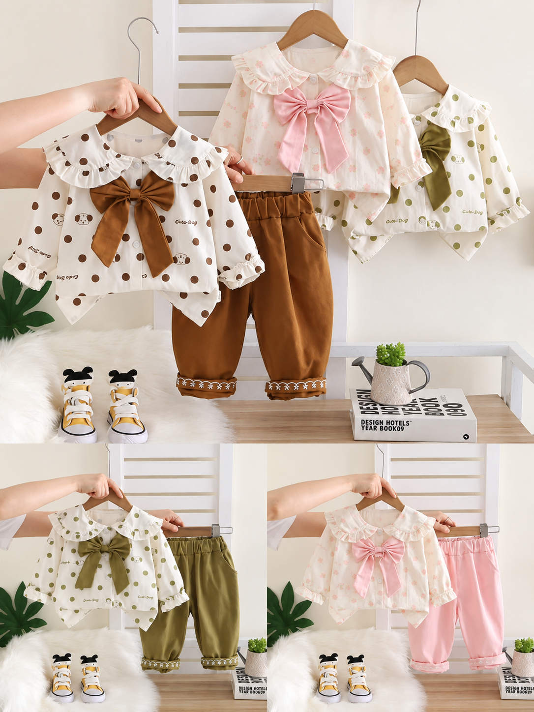 Korean Style Polka Dot Patterned Cotton Girls' clothing set